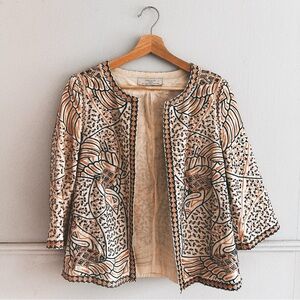 Zara Embroidered Cream and Black Boho Jacket